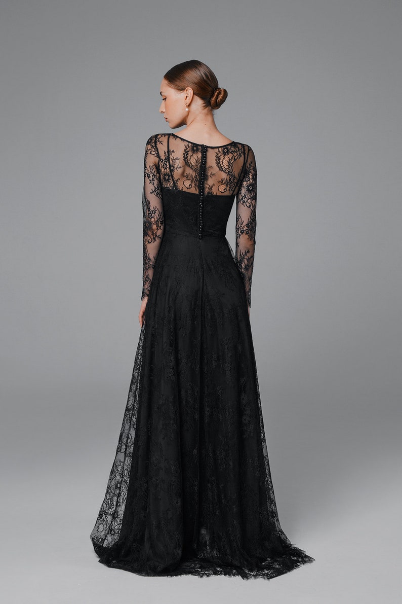 Black Boho Wedding Dress With Long Sleeves Dark Wedding - Etsy