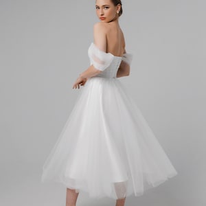 Short off the Shoulder Wedding Dress, Bridal Reception Dress, Elopement ...