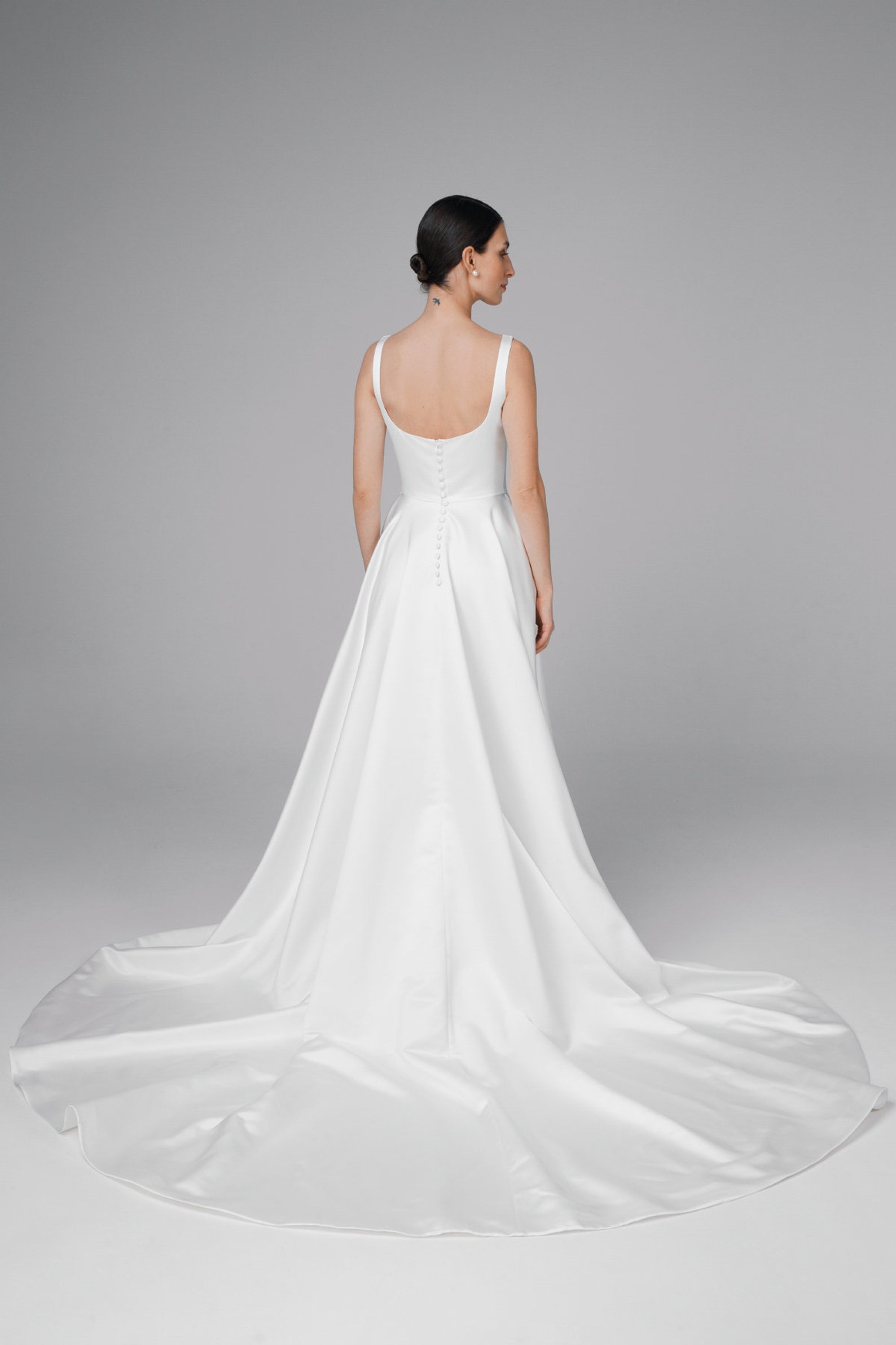 Satin Low Back Wedding Dress A-line Wedding Dress Square - Etsy