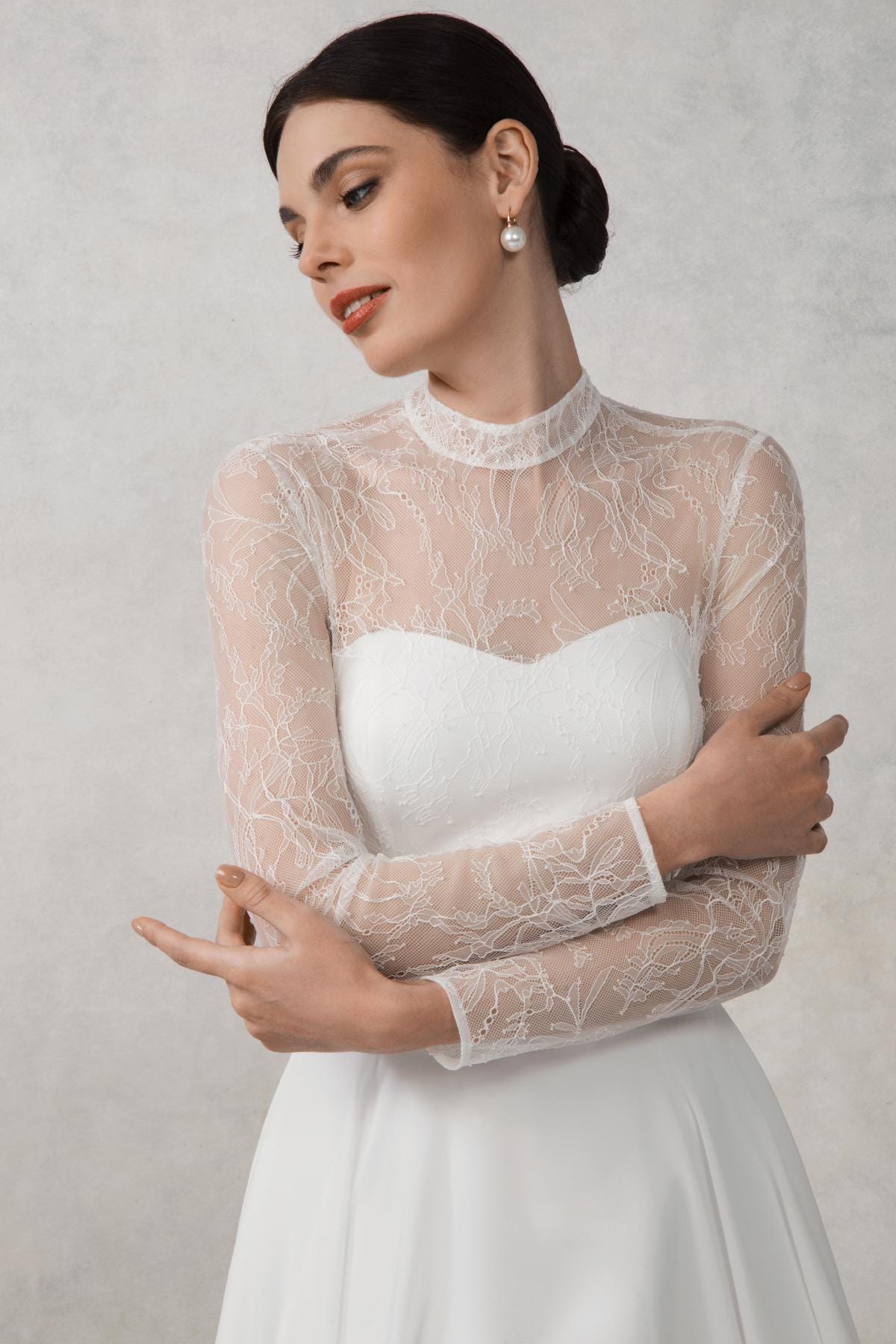 High Neck Lace Tea Length Dress