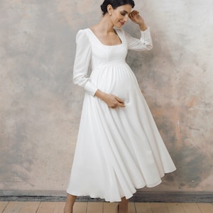 Maternity Wedding Dress With Long Sleeves, Square Neckline Maternity ...