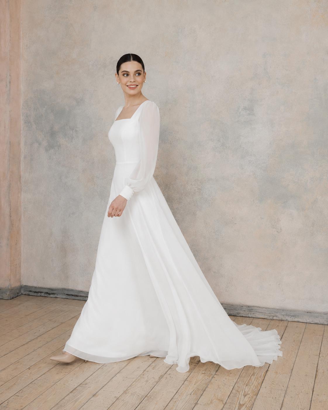 elegant solid square neck chiffon dress Stevie Elegant Square Neckline Slit Chiffon Bridesmaid Dresses, Cabernet main image 1