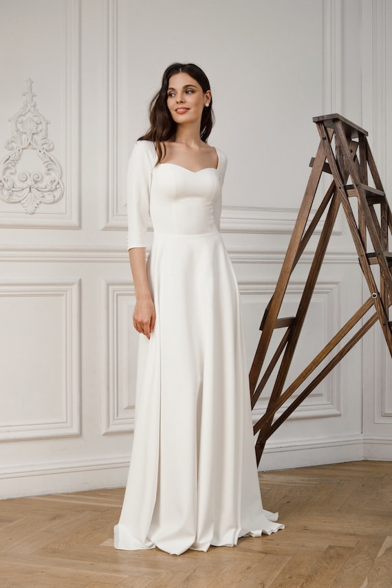 minimalist crepe wedding dress La Sposa | NARCISSUS | Minimalist Crepe Wedding Dress With Beaded Back | HK