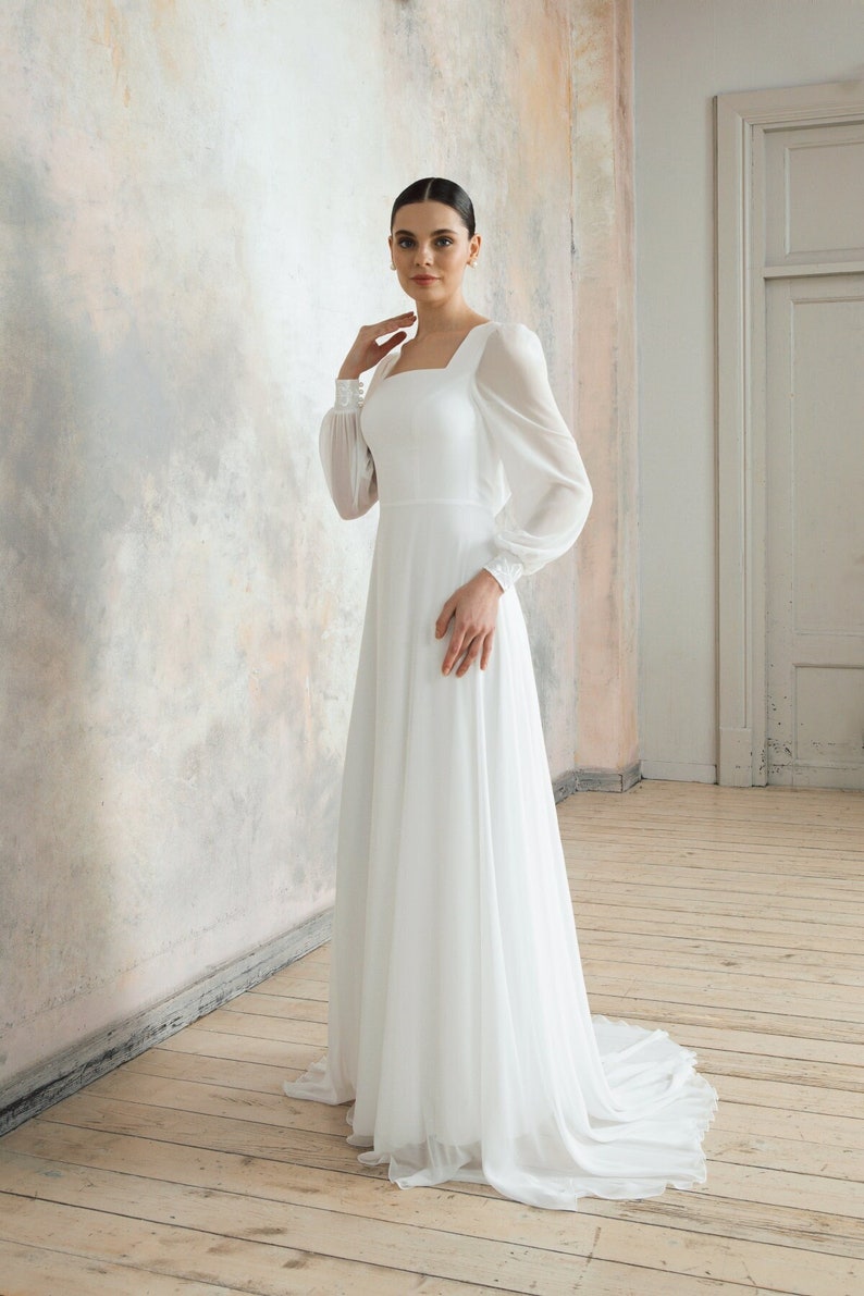 Square neck wedding dress with sleeves