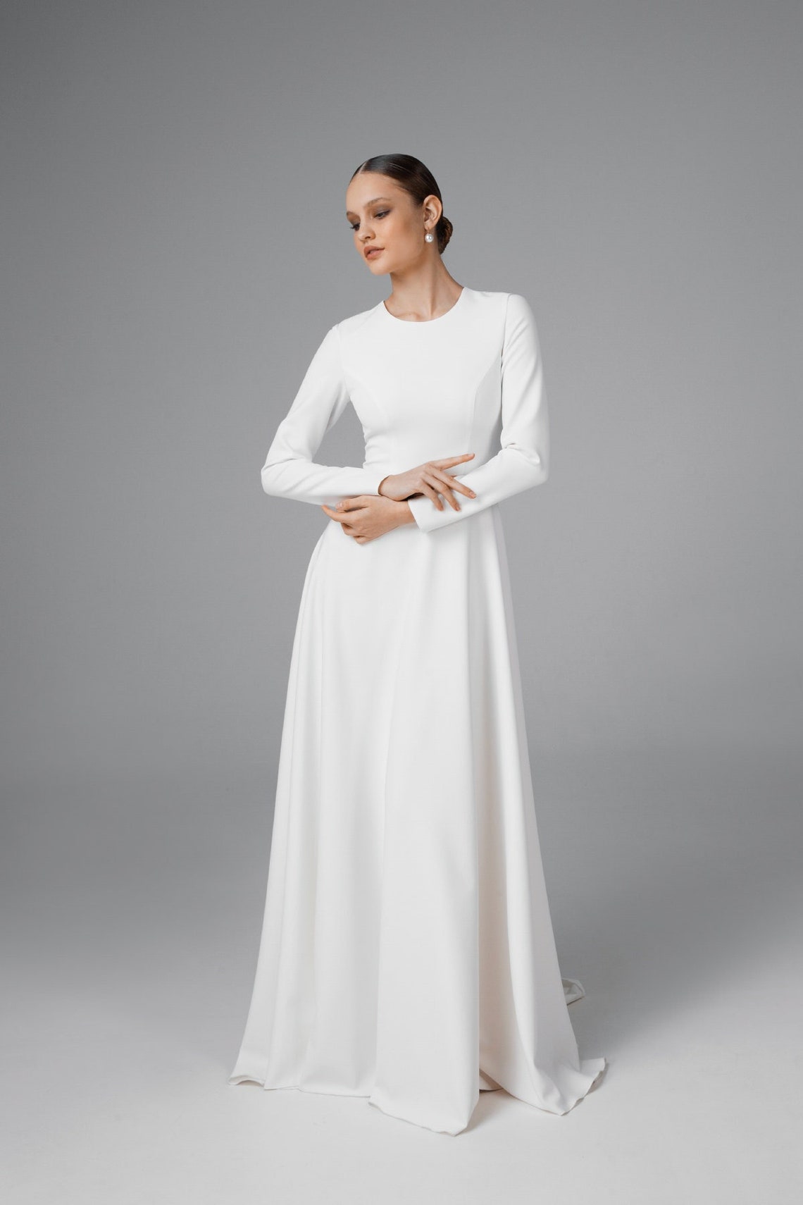 Long Sleeve Modest Wedding Dress Simple Bridal Dress - Etsy