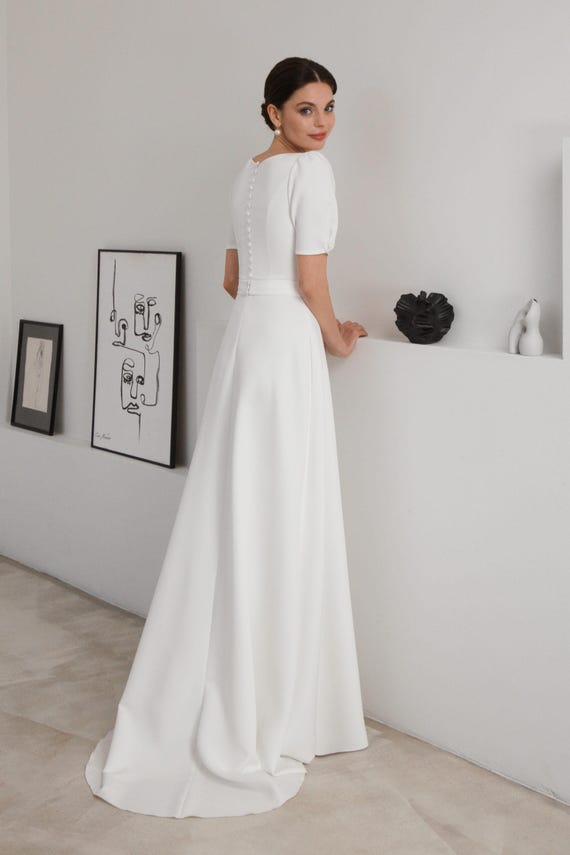 Simple Wedding Dress with Puff Sleeves | Fernanda Simple Wedding Dress with Puff Sleeves | Fernanda