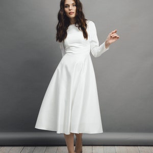 Simple Short Wedding Dress With Sleeves, off White Elopement Dress ...