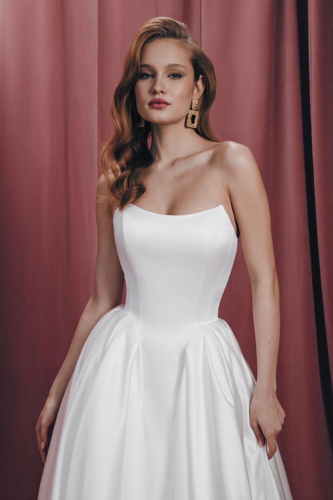 Satin Wedding Dress with Scoop Neckline and Drop Waist - Elegant A-Line Bridal Gown | Isadora