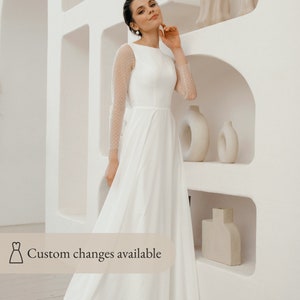 Minimalist and romantic wedding dress, low back simple wedding dress, chiffon a line wedding dress Antonia image 6