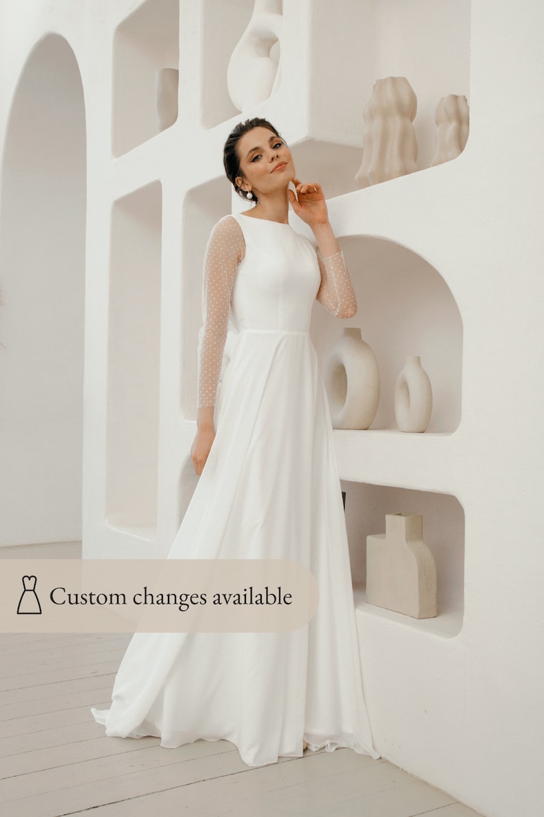 Minimalist and romantic wedding dress, low back simple wedding dress, chiffon a line wedding dress Antonia image 6