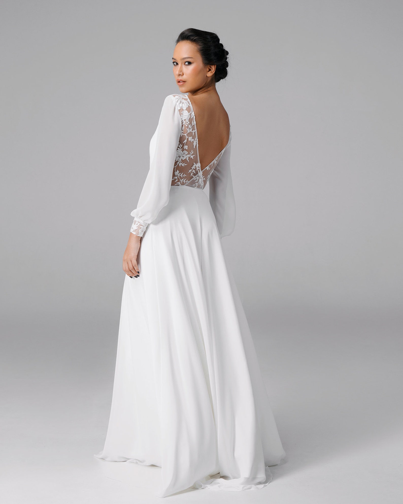 Modern Wedding Dress Minimalist Long Sleeve Bridal Dress Made - Etsy