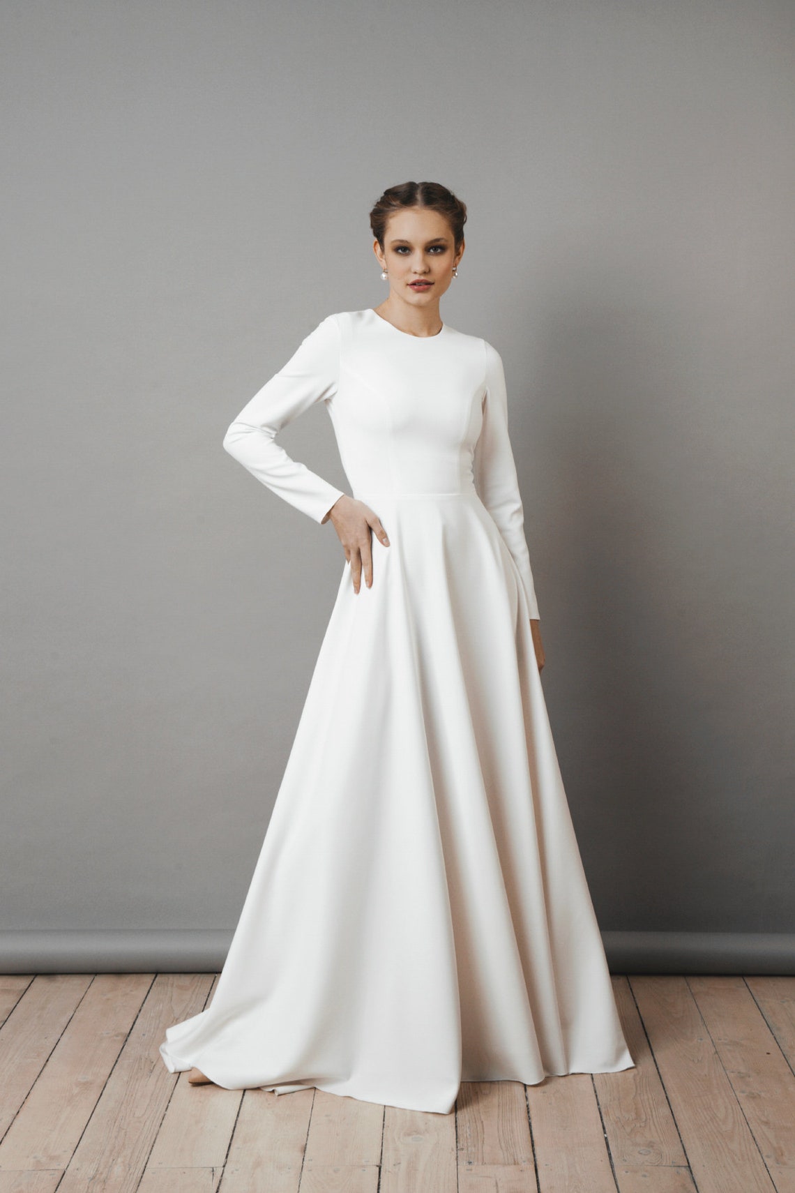 Long Sleeve Modest Wedding Dress Simple Bridal Dress - Etsy