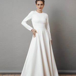 Long Sleeve Modest Wedding Dress, Simple Bridal Dress, Minimalist ...
