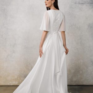 Romantic Burgundy Chiffon Gown with Flutter Sleeves & Tie-Back Open Back
