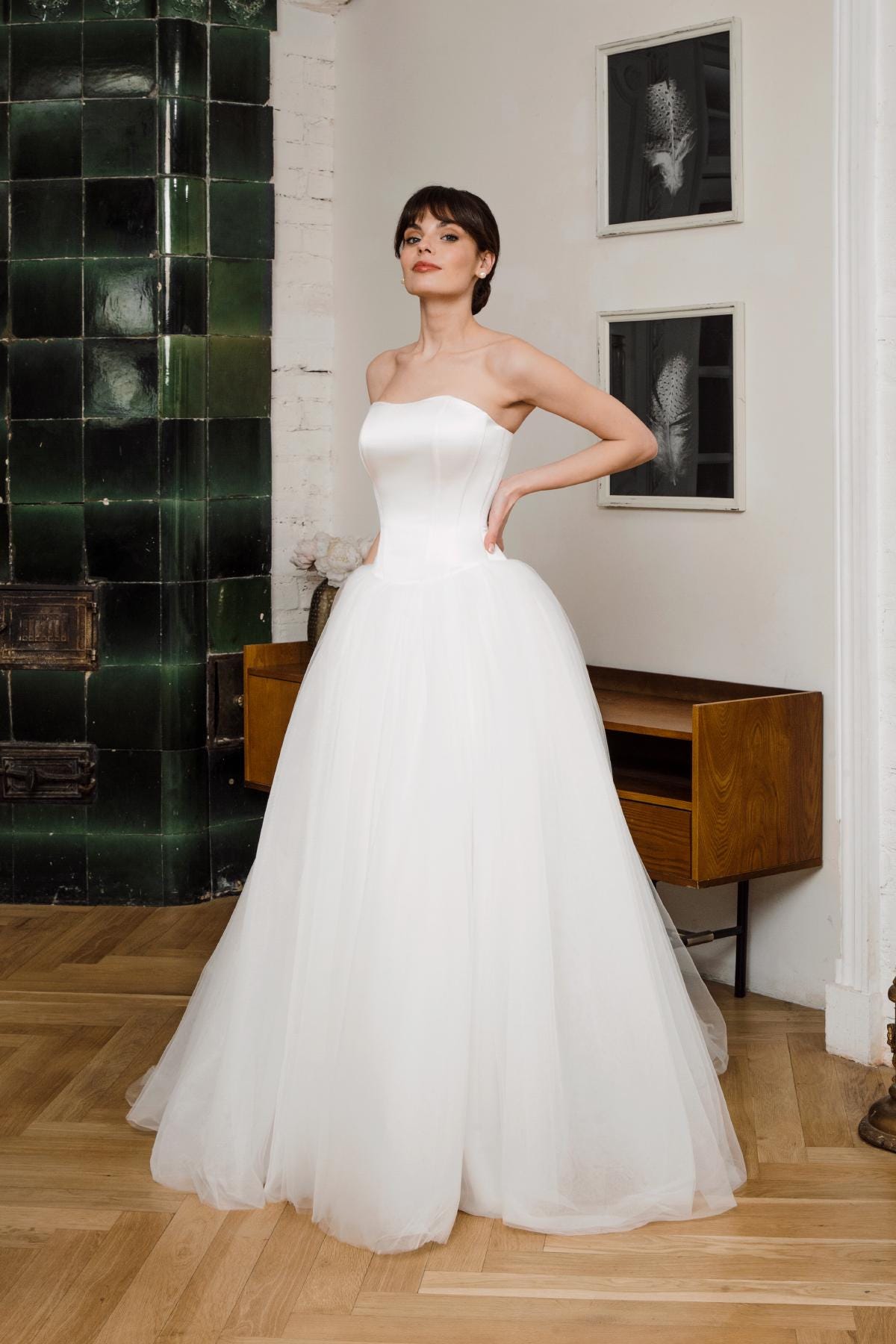 sophie white strapless midi dress Strapless A-line Mikado Wedding Dress Sophie midi