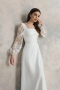 Floral Embroidered Wedding Dress with Sleeves – Square Neck Gown – Custom Made Michaela product logo