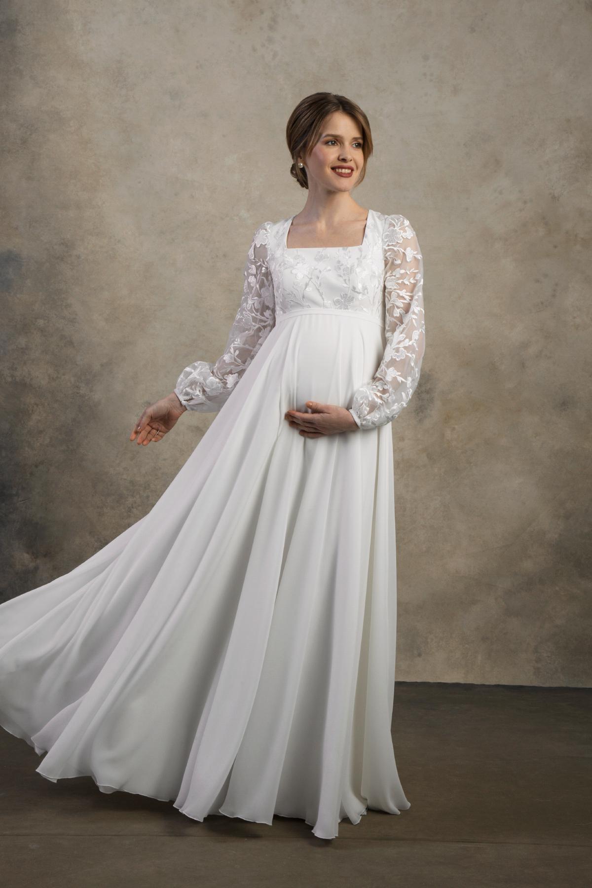 Maternity Wedding Gown  Lace Long Sleeve Dress for Pregnant Bride | Helena  - Etsy