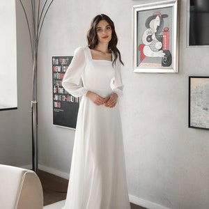 Square neck wedding dress with sleeves Caitlin image 5