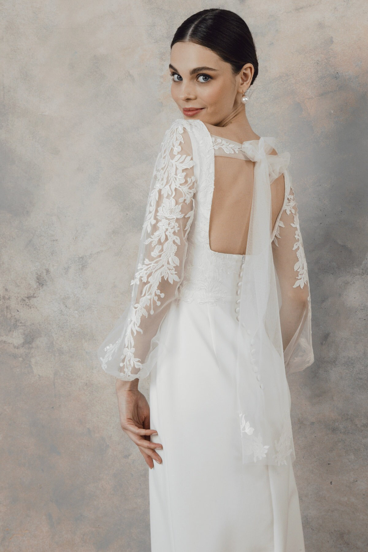 princess polly baby blue dress Sexy Elegant A-Line V-neck Long Sleeve Chiffon Lace Summer Wedding Dress  Beach Vintage Ethereal Floor-length Split Front Backless Button Back  Appliques Bridal Gown