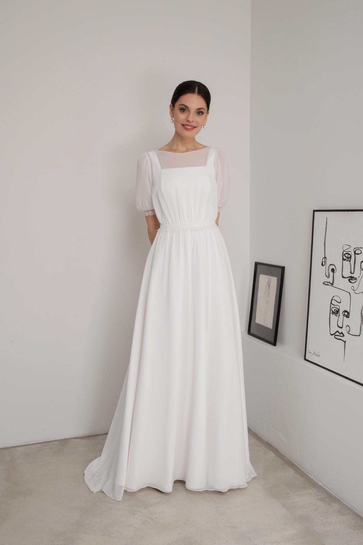 etsy chiffon wedding dress Chiffon Wedding Dress