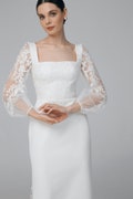 Lace and Crepe Wedding Dress with Square Neckline and Sheer Sleeves | Leighton product logo