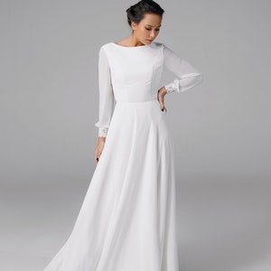 Modern Wedding Dress, Minimalist Long Sleeve Bridal Dress Made of ...