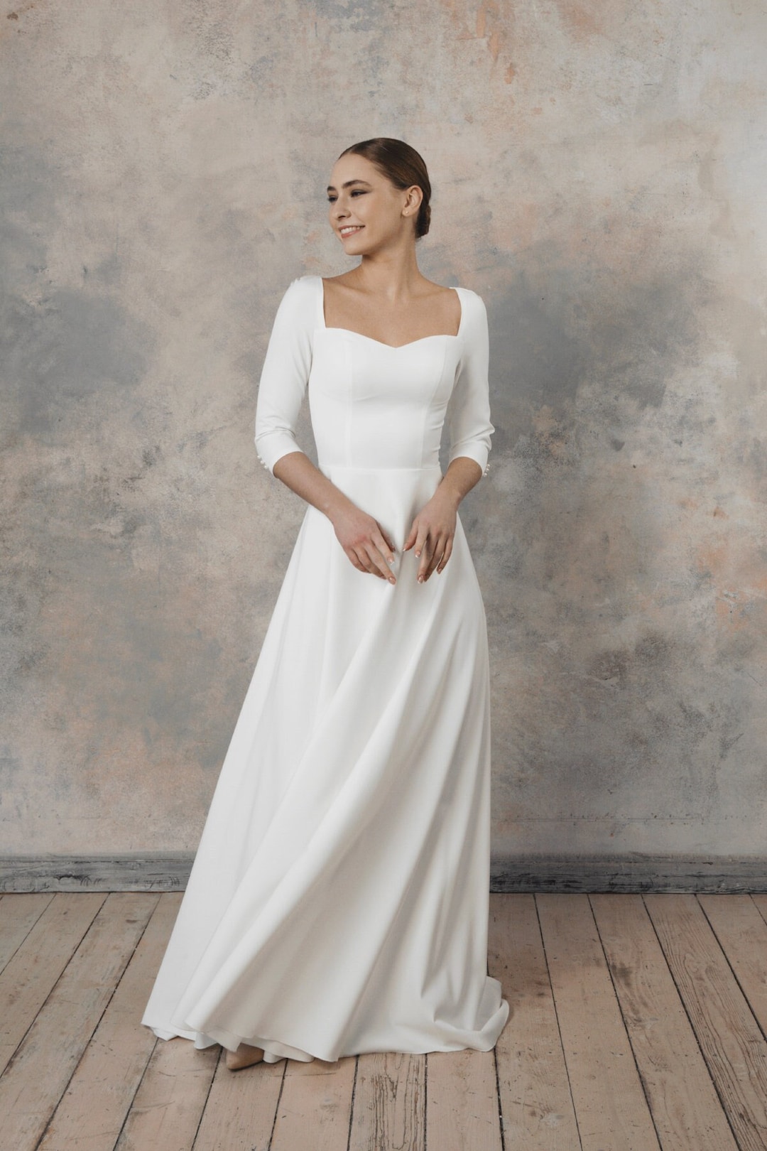Classic Bridal Gown A line Sweetheart Lace White Wedding Dresses Minimalist Bridal Gowns DP1375 main image 1