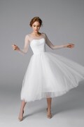 Simple Romantic Tea Length Wedding Dress – Long Sleeve Tulle Gown | Mila product logo