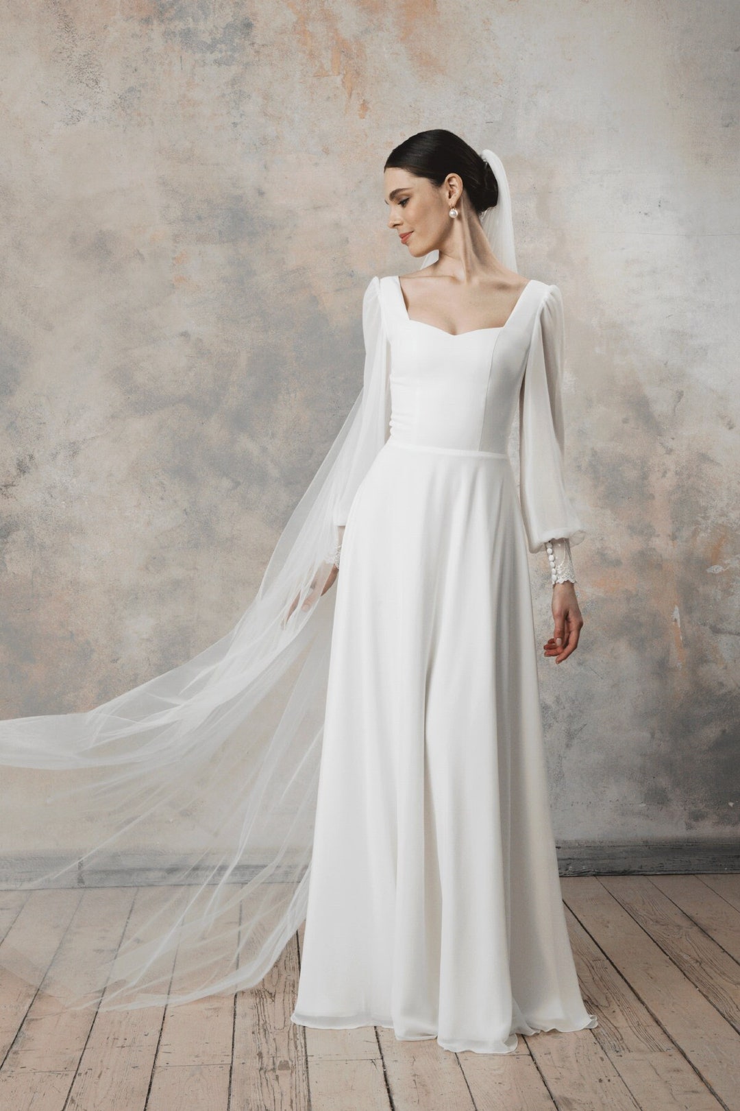 Simple and Elegant Wedding Dress With Long Sleeves, Boho Wedding Dress ...