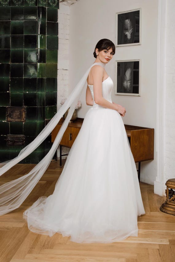 Strapless Satin Wedding Dress: Tulle Skirt Ball Gown - Handmade - Etsy Strapless Satin Wedding Dress: Tulle Skirt Ball Gown - Handmade - Etsy