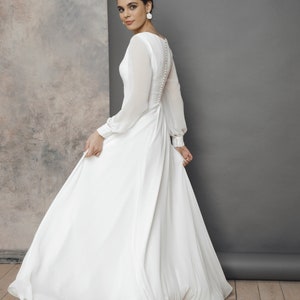 Simple Wedding Dress With Long Sleeves and V Neck, Romantic Wedding ...