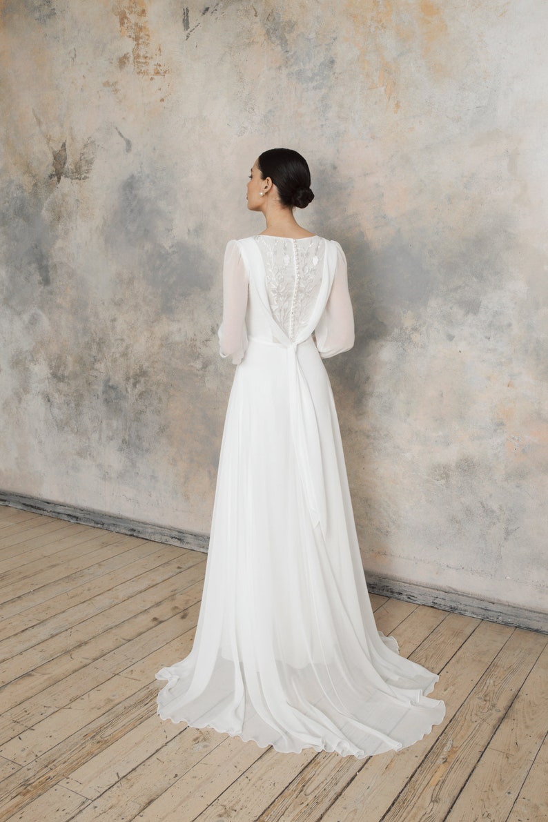 Square neck wedding dress with sleeves Caitlin image 8