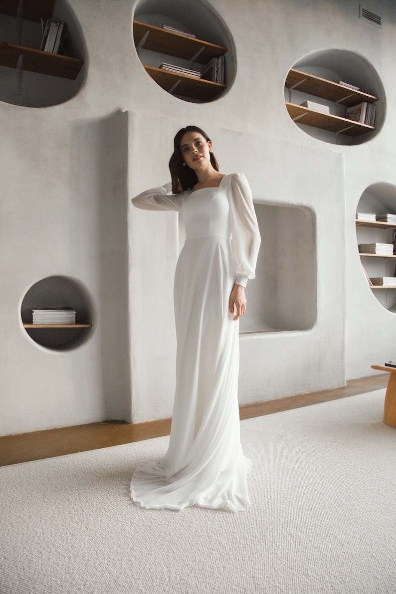 Square neck wedding dress with sleeves Caitlin image 3