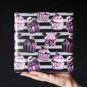 Creepy Cupcakes Grimwrap | gothic birthday party wrapping paper rolls, Cute and spooky gift wrap for a girls baby shower