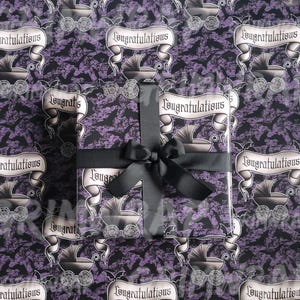 Baby bat Grimwrap | Gothic baby shower wrapping paper, congratulations gift wrap, purple bat party decorations, baby shower gift idea