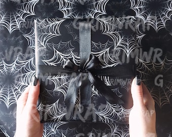 Spiderweb Hearts Gift Wrap | Goth Anniversary Wrapping Paper, Hand Drawn Design