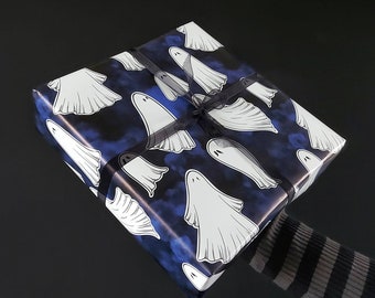 Ghost Wrapping Paper | Blue Halloween Gift Wrap, Recyclable