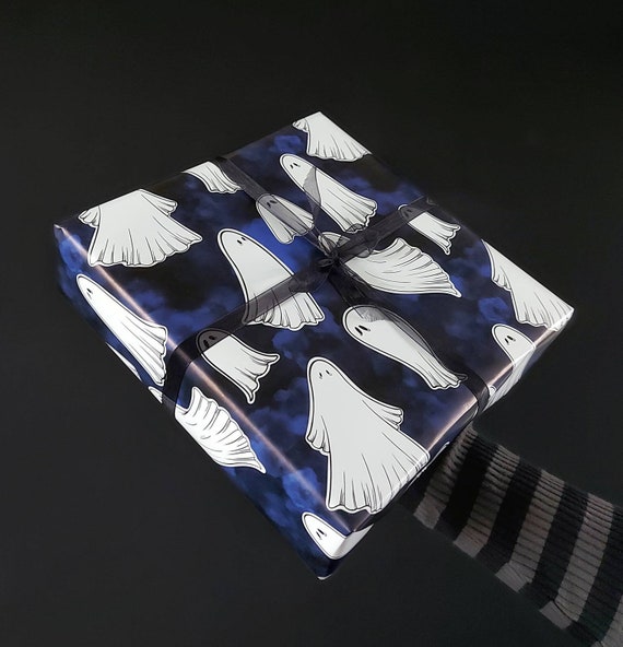 Ghost Wrapping Paper | Blue Halloween Gift Wrap, Recyclable