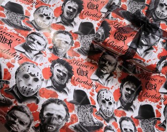 Have a Killer Birthday Grimwrap | Horror movie wrapping paper, slasher film gift idea, blood splatter paper, Hand drawn design