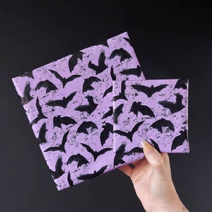 Lilac Basic Bats Grimwrap | Spooky wrapping paper, purple bats gift wrap, gift ideas for bat lovers, Bat wrapping paper for goth girls