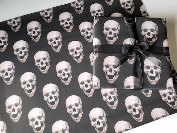 Minimalist Skull Wrapping Paper | Gothic Birthday Gift Wrap