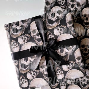 Skulls Galore Grimwrap | Skull wrapping paper, gothic gift wrap, Birthday ideas for him, luxury black gothic print wrap 画像 3