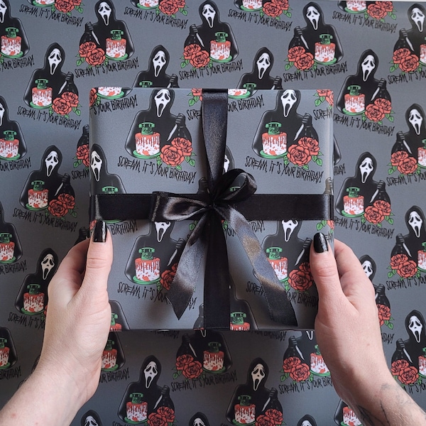 Scream, it's your Birthday Grimwrap | movie wrapping paper, horror wrapping paper, Birthday Giftwrap, scream horror movie, spooky birthday