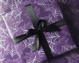 Spiderweb Hearts Grimwrap | Goth valentines wrapping paper, Spiderweb gift wrap, purple spooky wrapping paper