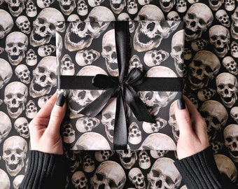 Skulls Galore Grimwrap | Skull wrapping paper, horror wrapping paper, Birthday Giftwrap, gothic wrapping paper