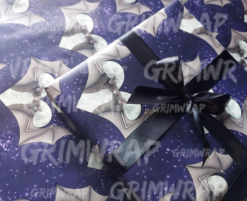 Papel de regalo de murciélago / Papel de regalo gótico morado para San Valentín imagen 6