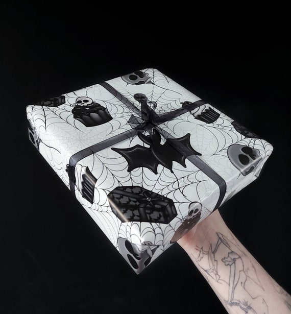 Spooky Party Grimwrap | Goth Birthday party wrapping paper rolls, Cute Halloween lover gift wrap