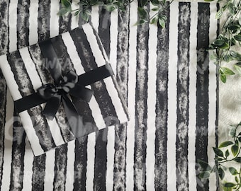 Grunge Stripes Grimwrap | Gothic wrapping paper, spooky birthday gift wrap, black and white striped wrapping, beetlejuice, Tim Burton inspo