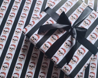 Santa Skull Wrapping Paper | Goth Christmas Gift Wrap, hand drawn design