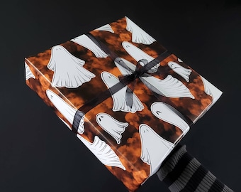 Simple Spirit Grimwrap | Spooky gift wrap, Ghost wrapping paper rolls, Cute orange halloween gift wrap for Birthdays